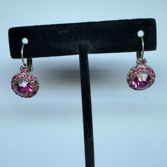 Pink Glass Stones Pierced Earrings Gold Tone Delicate Classy - Picture 2 of 5